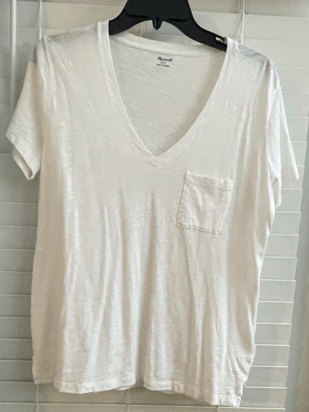 Women's Madewell White T-Shirt Short Sleeve, V-Neck, Size Large, New with Tags